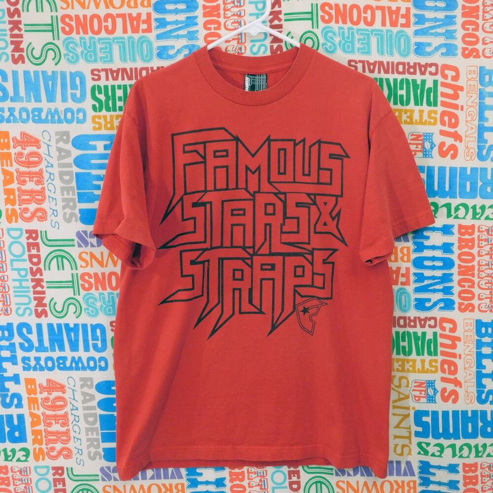 Famous Stars And Straps T Shirt Size L Spellout Logo Y2K Red Black Travis Barker